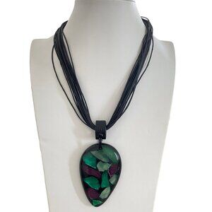 Statement Multi strand necklace with oversized resin and gemstone chips pendant